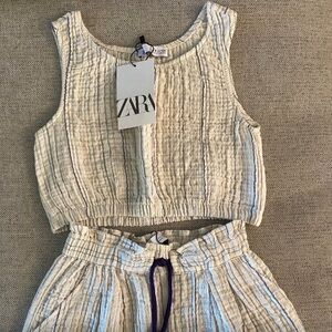 Zara Cream and Blue Kids Matching Set